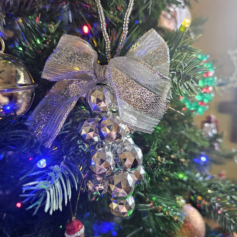 Grape Christmas Tree Ornaments Lot of 4 Disco Wine Sparkle Silver